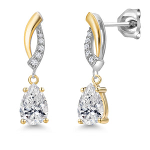 White Lab Grown Diamond - April_Earrings in 925 Sterling Silver and 10K Yellow Gold