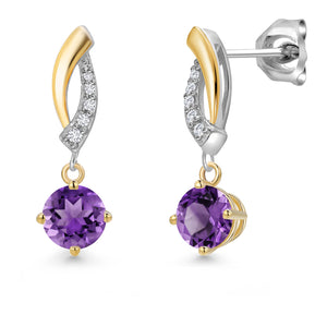 Amethyst_Earrings in 925 Sterling Silver and 10K Yellow Gold