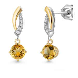 Citrine_Earrings in 925 Sterling Silver and 10K Yellow Gold