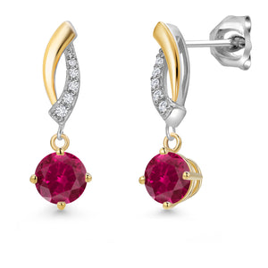 Created Ruby - July_Earrings in 925 Sterling Silver and 10K Yellow Gold