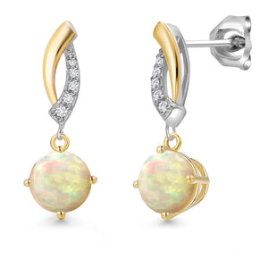 Ethiopian Opal-Cabochon - October_Earrings in 925 Sterling Silver and 10K Yellow Gold
