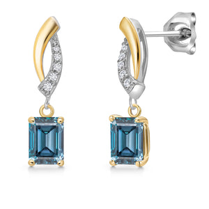 Persian Blue Moissanite - April_Earrings in 925 Sterling Silver and 10K Yellow Gold