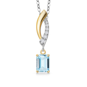 Aquamarine - March_Pendant in 925 Sterling Silver and 10K Yellow Gold