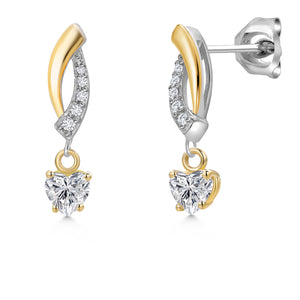 White Lab Grown Diamond - April_Earrings in 925 Sterling Silver and 10K Yellow Gold