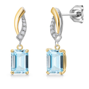 Aquamarine - March_Earrings in 925 Sterling Silver and 10K Yellow Gold