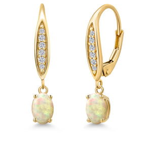 Ethiopian Opal-Cabochon - October_Earrings in 10K Yellow Gold