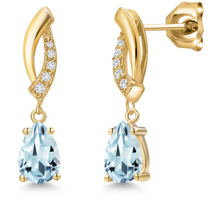 Aquamarine - March_Earrings in 10K Yellow Gold