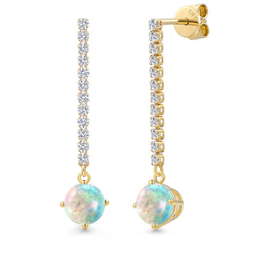 White Opal-Cabochon - October_Earrings in 14K Yellow Gold