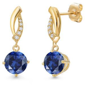 Blue Created Sapphire - September_Earrings in 14K Yellow Gold