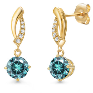 Blue Moissanite - April_Earrings in 14K Yellow Gold