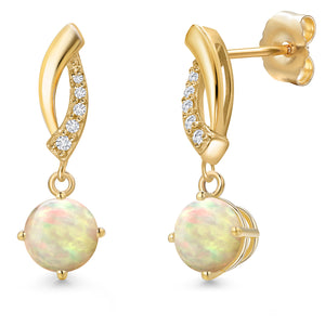 Ethiopian Opal-Cabochon - October_Earrings in 14K Yellow Gold