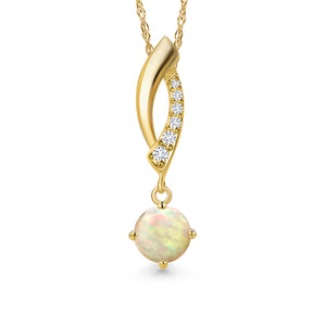 Ethiopian Opal-Cabochon - October_Pendant in 14K Yellow Gold