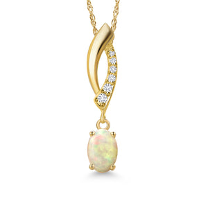 Ethiopian Opal-Cabochon - October_Pendant in 14K Yellow Gold