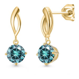 Blue Moissanite - April_Earrings in 10K Yellow Gold