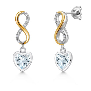 Aquamarine - March_Earrings in 925 Sterling Silver and 10K Yellow Gold