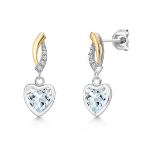 Aquamarine - March_Earrings in 925 Sterling Silver and 10K Yellow Gold