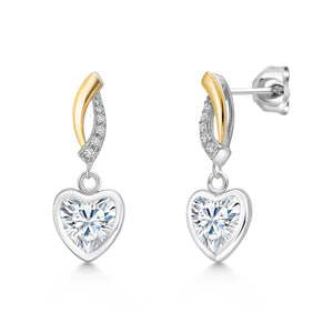 White Moissanite - April_Earrings in 925 Sterling Silver and 10K Yellow Gold