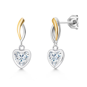 White Moissanite - April_Earrings in 925 Sterling Silver and 10K Yellow Gold