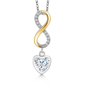 White Moissanite - April_Pendant in 925 Sterling Silver and 10K Yellow Gold