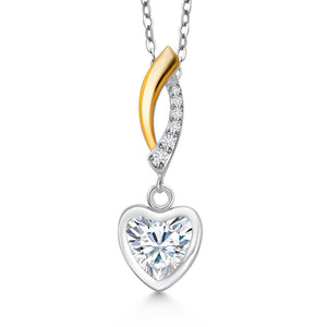 White Moissanite - April_Pendant in 925 Sterling Silver and 10K Yellow Gold