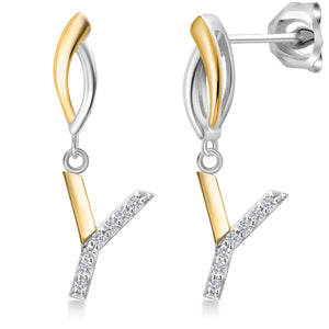 Initial Y_Earrings in 925 Sterling Silver and 10K Yellow Gold