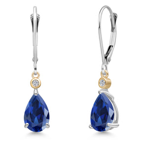Blue Created Sapphire_Earrings in 925 Sterling Silver and 10K Yellow Gold