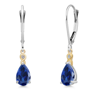 Blue Created Sapphire_Earrings in 925 Sterling Silver and 10K Yellow Gold