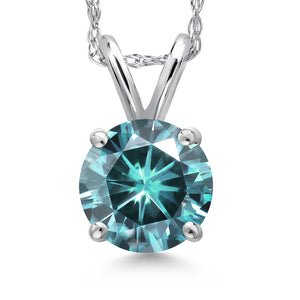 Blue Moissanite - April_Pendant in 14K White Gold