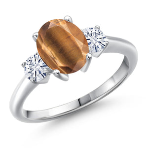 Tiger Eye and Moissanite_5_Ring in 925 Sterling Silver