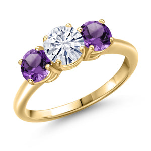 White Moissanite - April_5_Ring in 925 Yellow Gold Plated Silver