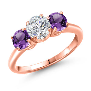 White Lab Grown Diamond - April_5_Ring in 925 Rose Gold Plated Silver