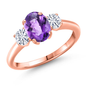 Amethyst and Moissanite_5_Ring in 925 Rose Gold Plated Silver