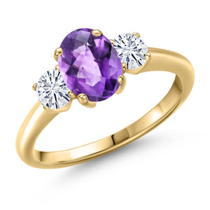 Amethyst and Moissanite_5_Ring in 925 Yellow Gold Plated Silver