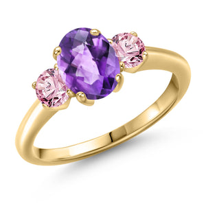 Amethyst and Lab Grown Diamond_5_Ring in 925 Yellow Gold Plated Silver