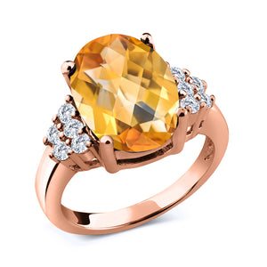 Citrine-Checkerboard - November_5_Ring in 925 Rose Gold Plated Silver