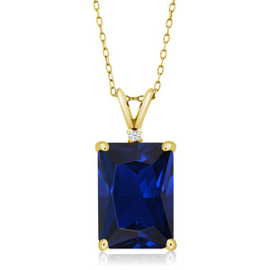Blue Created Sapphire - September_Pendant in 925 Yellow Gold Plated Silver
