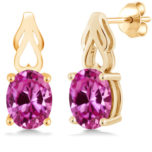 Pink Created Sapphire_Earrings in 925 Yellow Gold Plated Silver
