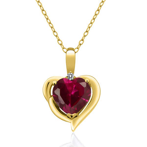 White Diamond - Created Ruby - July_Pendant in 925 Yellow Gold Plated Silver