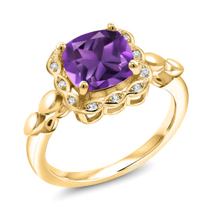 Purple and White_5_Ring in 925 Yellow Gold Plated Silver