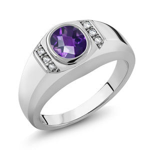 Amethyst and Created Sapphire_12_Ring in 925 Sterling Silver