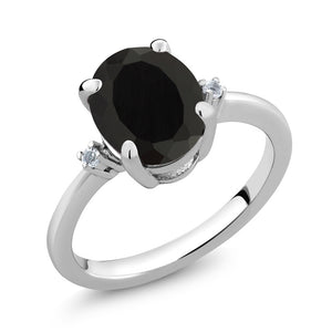Onyx and Diamond_7_Ring in 925 Sterling Silver