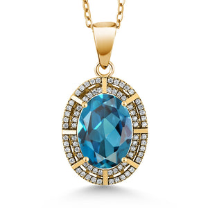 London Blue Topaz - November_Pendant in 925 Yellow Gold Plated Silver
