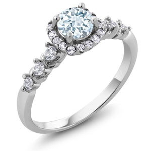 Aquamarine and Created Sapphire_7_Ring in 925 Sterling Silver