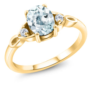 Aquamarine - March_5_Ring in 925 Yellow Gold Plated Silver