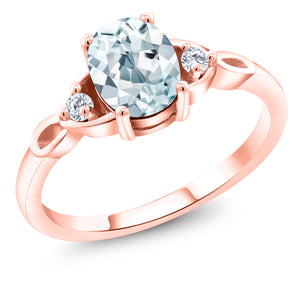 Aquamarine and Lab Grown Diamond_7_Ring in 925 Rose Gold Plated Silver