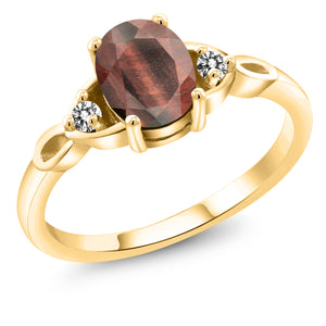 Tiger Eye and Diamond_6_Ring in 925 Yellow Gold Plated Silver