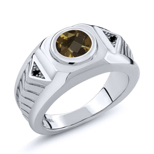 Smoky Quartz-Checkerboard_10_Ring in 925 Sterling Silver