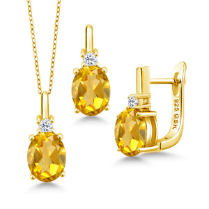 Citrine - November_Pendant Earrings Set in 925 Yellow Gold Plated Silver