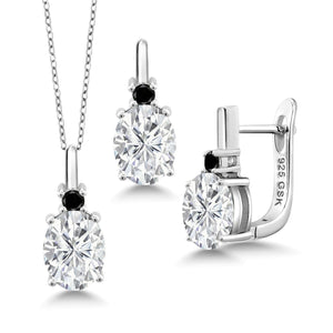 White Moissanite - April_Pendant Earrings Set in 925 Sterling Silver