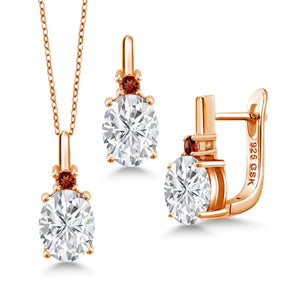 Moissanite - April_Pendant Earrings Set in 925 Rose Gold Plated Silver